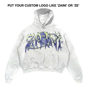 Sweat à capuche oversize pour homme en molleton de coton et polyester 400 GSM, blanc, écologique, personnalisable avec impression DTF et broderie de logo - Product Image 1