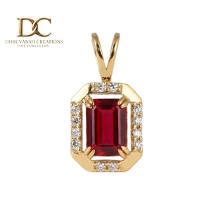 Colgante de Oro Amarillo Sólido de 14 Quilates con Diamante Cultivado en Laboratorio y Rubí Color Sangre de Pichón, Certificado por IGI, Joyería Fina para Collar de Mujer - Product Image 1