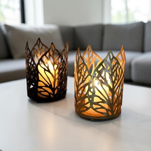 Set Of 2 Designer <b>Candle</b> Holders Decorative Metal And Glass Accent Perfect For Stylish Reflections And Modern Interiors - Product Image 5