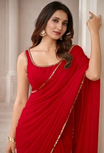 KV Traditional Solid Rayon Georgette <b>Saree</b> for Autumn Party Wear with Unstitched Blouse Wrinkle-Free Quick-Dry & Reversible - Product Image 2