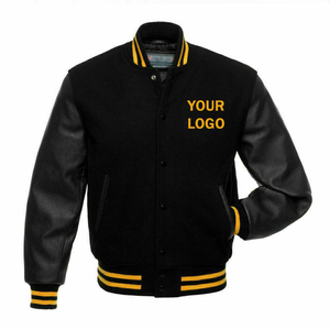 Custom Black Wool Varsity <b>Jacket</b> Men's Leather Sleeve Embroidered Front Logo Casual Autumn Baseball <b>Jacket</b> - Product Image 2
