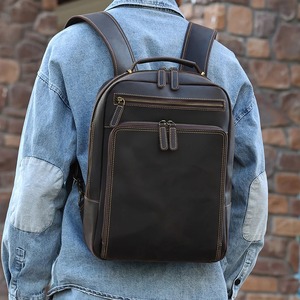 Mochila de cuero marrón a la moda para hombre, bolso para ordenador portátil, mochila de viaje Vintage, mochila grande para trabajo y negocios, mochila escolar de algodón - Product Image 4