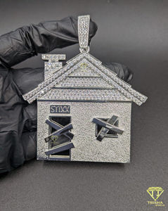 Colgante Personalizado con Forma de Casa 3D con Diamantes Cultivados en Laboratorio VVS en Plata de Ley 925, Joyería Hip Hop - Product Image 4
