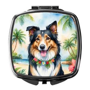 Espejo de maquillaje de viaje compacto Collie Luau para mujeres y niñas, espejo decorativo de bolsillo plegable de mano, regalo - Product Image 1