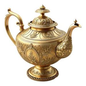 <b>Vintage</b> Brass Tea Pot With Lid And Handle Ornate Embossed Design Water Pots <b>Kettles</b> Metal Drinkware - Product Image 1