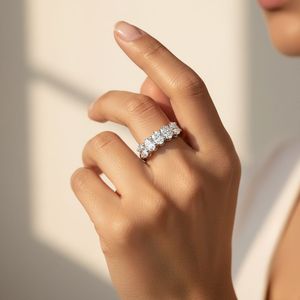 1.40CTW Oval Cut Lab Grown Diamond Prong Set 18K Gold Half-Eternity Luxury Ring - Product Image 6