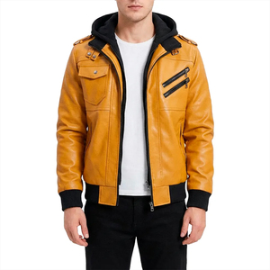 Blouson en cuir personnalisé pour homme, noir, en peau de mouton, à capuche, léger, rembourré, élégant, lisse, décontracté, côtelé - Product Image 6