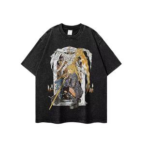 T-shirts délavés et vieillis à l'effigie de personnages de dessins animés et d'anime japonais pour hommes et femmes, t-shirts amples tendance hip-hop chinois - Product Image 6