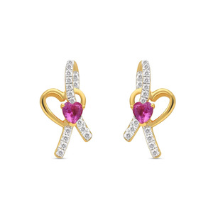 Boucles d'oreilles en forme de cœur rose doré avec ruban et diamants - Product Image 1