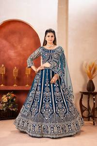 Women's Traditional Style Lehenga Choli Butterfly Net <b>Material</b> <b>Sequins</b> Embroidery Recycled <b>Materials</b> for Wedding Diwali Party - Product Image 3