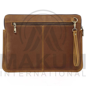 Brown Leather <b>Laptop</b> <b>Sleeve</b> Case with Front Zip Pocket and Wrist Strap for 13-15 Inch Devices - Product Image 2