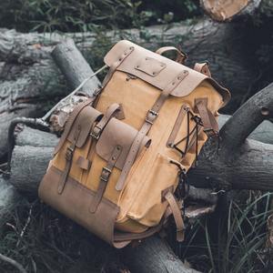 Mochila de Lona Resistente al Agua con Cuero Genuino para Viajes Diarios, Bolsa para Portátil, Venta al Por Mayor, Fabricante OEM con Logotipo Personalizado LCB-0071 - Product Image 5