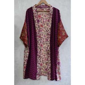 Handmade Indian Silk Breathable Plus Size Autumn <b>Kimono</b> Robe <b>Women</b> Long Printed Nightwear Lounge Gown Perfect Gift for Her - Product Image 2