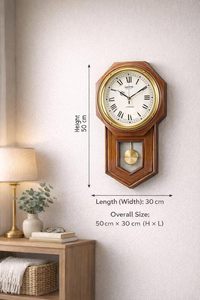 Horloge murale pendulaire ronde en bois moderne Calvin Handicrafts, style antique Smiths London, chiffres romains, marron - Product Image 2