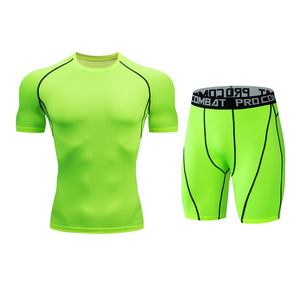 Ensemble de vêtements de sport pour hommes, été, séchage rapide, entraînement en salle de sport, course à pied, vêtements de sport ajustés, respirants, yoga, manches courtes - Product Image 5