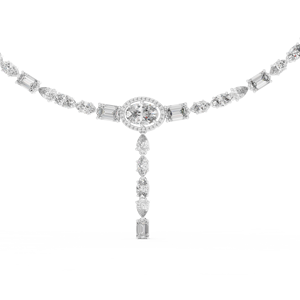 LUXURY 18KT WHITE GOLD RHODIUM PLATED TENNIS CHAIN NECKLACE ADORNED 14.2CT MIX CUT LAB GROWN DIAMONDS for PARTY WEAR WEDDINGS - Product Image 1