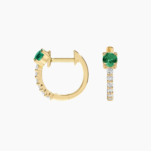 Yellow Gold <b>Emerald</b> Diamond Huggie Earrings Round Brilliant Cut Women's Classic Everyday Wear Jewelry - Product Image 6