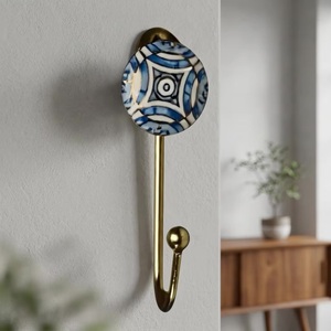 Ceramic Tile Wall <b>Hook</b> Brass Finish Vintage <b>Decorative</b> <b>Coat</b> Hanger Single <b>Hook</b> Adjustable Waterproof Eco-Friendly Self-adhesive - Product Image 1