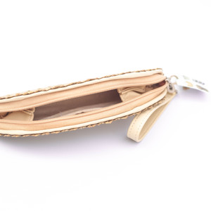 Bolso de mano de paja con forma de media luna, con cremallera y correa de cuero – Estilo vintage elegante - Product Image 4