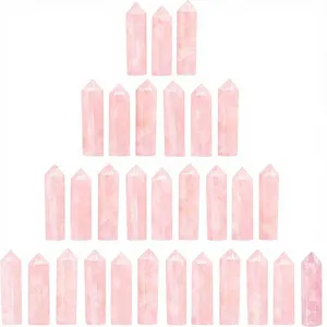 Punta de Cuarzo Rosa Natural Pulida, Gema Rosa, Proveedor Mayorista a Granel para Manualidades, Rejilla de Cristal DIY - Product Image 1