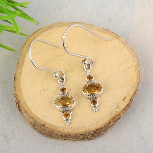 925 Sterling Silver Citrine November Birthstone Drop <b>Earrings</b> Elegant Oval Yellow Gemstone <b>Dangle</b> <b>Earrings</b> Wholesale Jewelry - Product Image 4