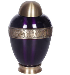 Urna Funeraria Moderna Hecha a Mano de Latón con Acabado de Esmalte Morado y Diseño de Hojas en Relieve - Product Image 1