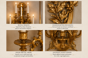 Applique murale de luxe Palazzo Baroque Vénitien, lampe décorative avec détails de miroir ornementaux élaborés, en laiton élégant - Product Image 4