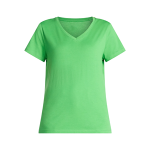 Camisetas de algodón 100% para mujer, talla grande, cuello en V, diseño moderno, elegantes, informales, de color liso, para verano. - Product Image 1