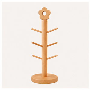 Eco-Friendly Beech Wood Mug Tree Holder With 6 Hooks Modern Nordic Flower Top Coffee Cup <b>Rack</b> For <b>Kitchen</b> Countertop <b>Storage</b> - Product Image 3