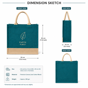 Sac fourre-tout en toile de jute personnalisé, écologique, réutilisable, sac de courses, sac fourre-tout en mélange de jute et de coton de qualité supérieure, 32x30x14cm - Product Image 2