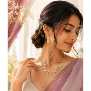 Women's Gold Plated Pearl Designer Necklace Set-Luxury Fine Jewelry with Oxidized Polish Nova Mart Brand - Product Image 2