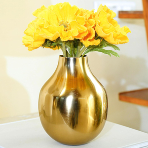 Vase rond métallique doré brillant, vase décoratif pour fleurs, pour la maison, l'hôtel, le restaurant, centre de table, décoration en gros - Product Image 1