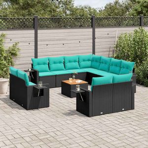 Conjunto de Sofá de Jardín de Ratán Sintético Negro con Cojines, 12 Piezas, Muebles de Exterior de Estilo Contemporáneo para Asientos de Jardín, para 10 Personas o Más - Product Image 1