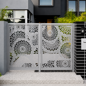 Puerta Metálica Decorativa Moderna con Diseño Floral Cortado a Láser en Gris Claro, Panel de Seguridad para Entrada de Vehículos con Acabado Galvanizado para Casa o Villa - Product Image 1
