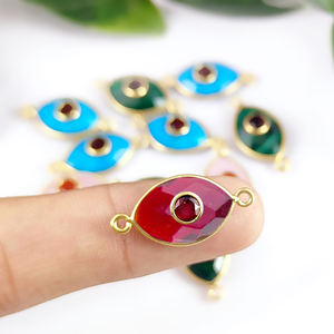 Connecteur de breloque œil porte-bonheur plaqué or en argent sterling 925 – Monture marquise pour création de bijoux DIY - Product Image 1