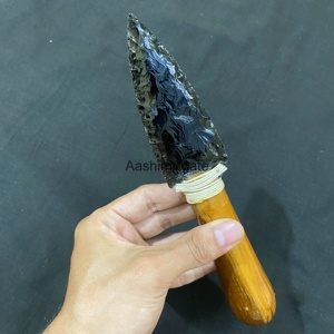 Daga decorativa de obsidiana negra con mango de madera natural |   Colección de Cristales Hechos a Mano para Exhibición - Product Image 6