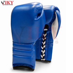 Nuevos conjuntos de boxeo de cuero genuino en azul real vibrante con cordones blancos, duraderos, para venta al por mayor, con etiqueta privada personalizada. - Product Image 4