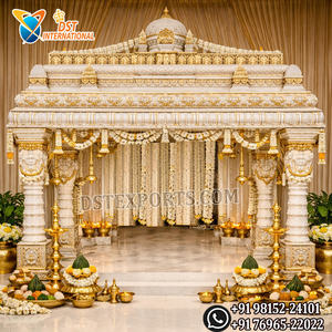 Nouveau Mandap de mariage hindou Avni, modèle USA, aspect bois, six piliers, forme ronde, doré, très demandé, prix usine. - Product Image 6