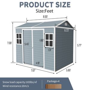 Abri de jardin extérieur en résine 8 x 6 pieds, étanche, avec plancher, deux fenêtres, porte verrouillable, abri à outils pour jardin et patio - Product Image 5
