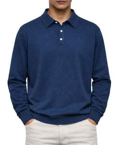 Sudadera Polo Personalizada Azul Marino para Hombre, Manga Larga, Cuello Tipo Polo, Mezcla de Algodón, Informal, Otoño Invierno, OEM, Venta al Por Mayor - Product Image 1