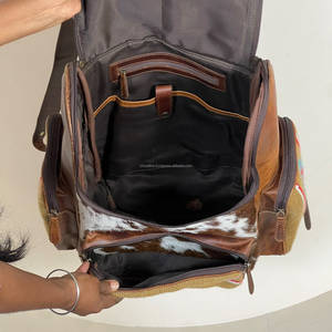 Sac à dos de rangement en cuir de vachette de qualité supérieure, motif aztèque, nouveau style selle, grande capacité, sac de voyage pour ordinateur portable, unisexe - Product Image 6