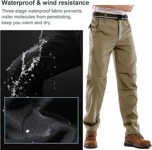 Pantalones Cargo Impermeables y Cortavientos para Hombre, 10000 mm, Poliéster y Nailon, Pantalones de Senderismo para Exteriores con Cierre de Cremallera, Color Beige - Product Image 4