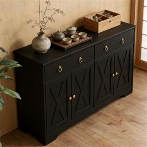 Mobiletto Portaposate Nero per Cucina, Armadietto Buffet con Organizzazione Pratica per Utensili e Accessori - Product Image 4