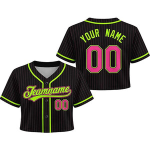 Maillot de baseball court personnalisé à rayures vert néon et rose pour femmes, jeunes et enfants, style équipe personnalisé avec logo et nom - Product Image 1