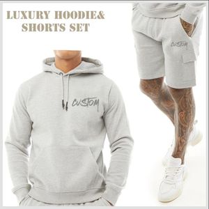 Ensemble survêtement homme en molleton imprimé 100 % coton, style streetwear, short et sweat à capuche, anti-odeur, léger, hiver - Product Image 5