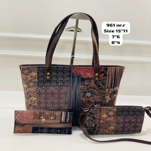 Sac fourre-tout ethnique pour femme, ensemble de 3 pièces avec pochette à bandoulière et portefeuille, en tissu écologique, pour le bureau et le quotidien - Product Image 1