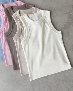 Custom OEM Ribbed Knit <b>Crop</b> Tank <b>Top</b> Premium Cotton Spandex High Neck Sleeveless Camisole Fitted Casual Vest Custom Logo Print - Product Image 3