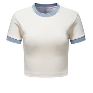 Camiseta Corta de Verano 2024, Estilo Retro Americano, Cuello Redondo, Manga Corta, Contraste de Color, para Mujer - Product Image 2