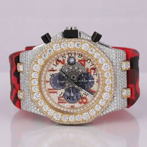 Splendid Gift Jewelry Men Luxury Diamond Chronograph Watch Analog Quartz Silver/Moissanite Case Sapphire Crystal 28mm <b>Red</b> - Product Image 6