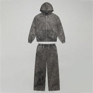 Custom Logo <b>Tie</b> <b>Dye</b> Tracksuits <b>Set</b> Hooded Zipper Full Length Sweatshirts And Pants With Angel Print Streetwear Style Autumn Wear - Product Image 1